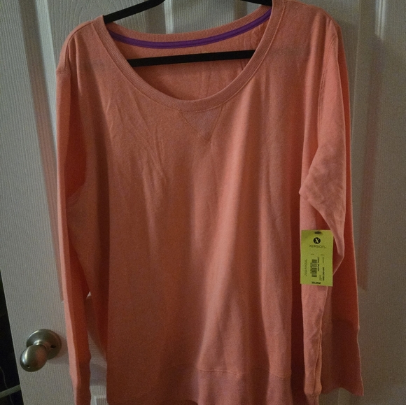 Xersion Coral Sweatshirt with Purple Trim - Picture 1 of 4